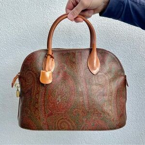 Etro Burgundy Paisley Alma Shape Handbag With Lock And Key